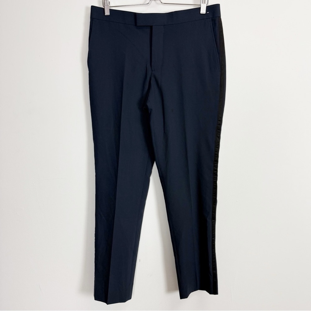 Nordstrom Rack Dress Pants Men 34W Navy Blue Black Stripe Trim Fit NWOT NEW Flaw